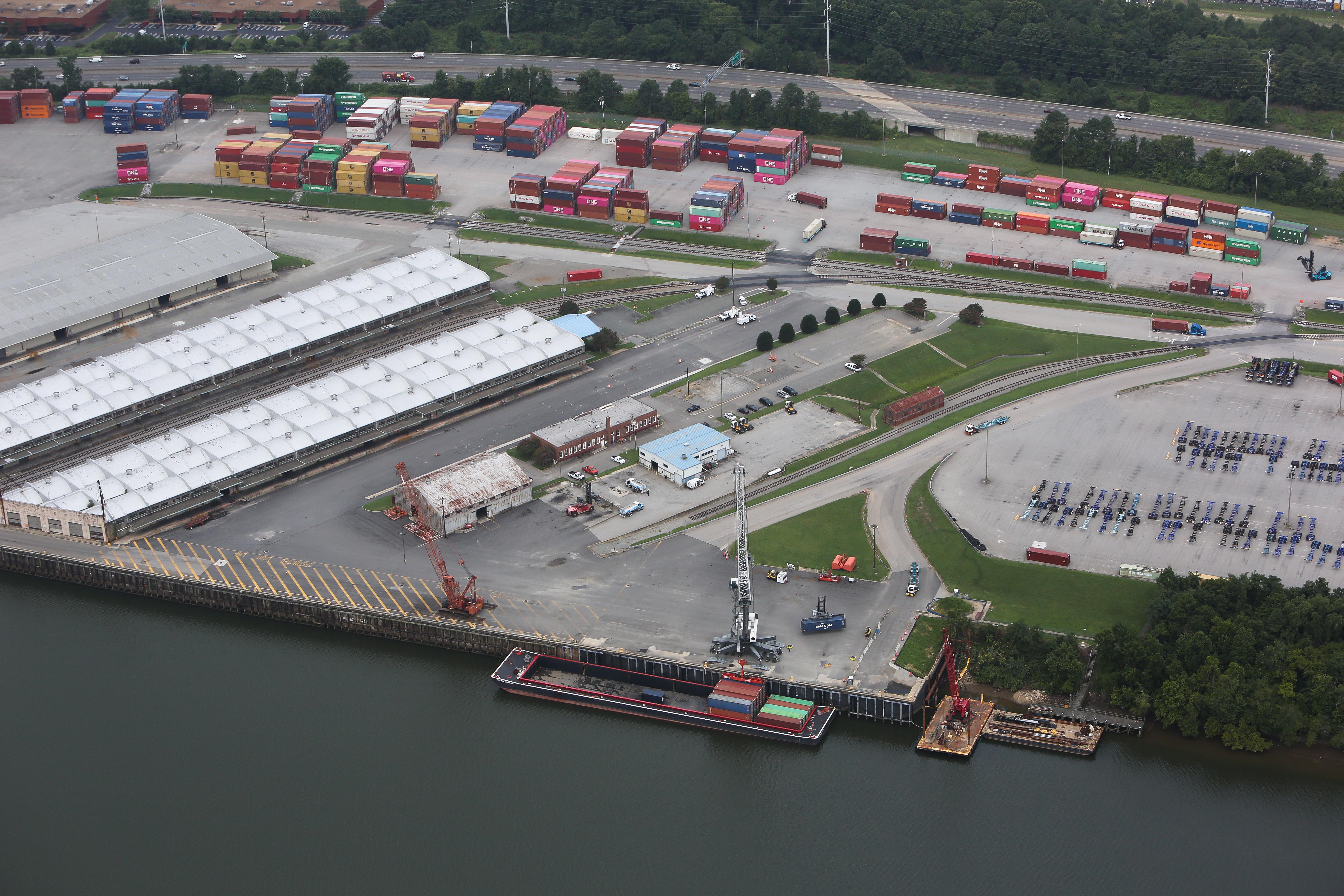 The Port of Virginia's Marine Terminal (RMT) is located adjacent to Interstate 95. RMT provides a maritime alternative to Interstate 64 by transporting goods on the James River via barges, removing container traffic from local roads and highways.
