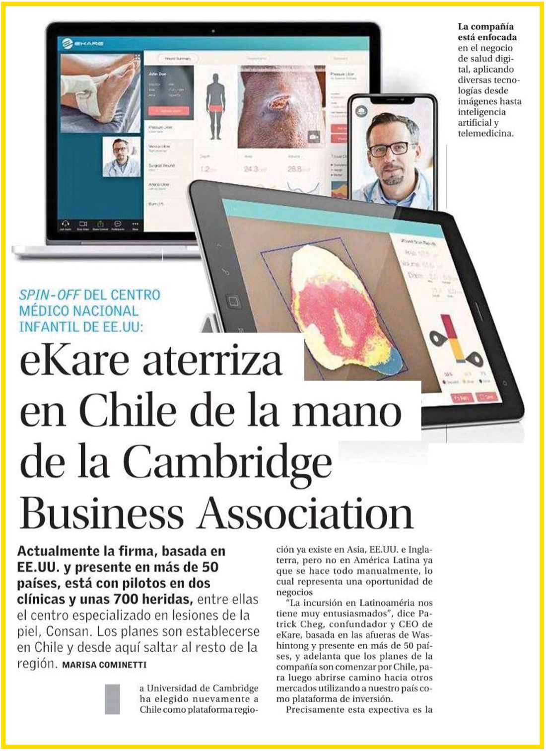 eKare's international marketing and public relations efforts include securing coverage in publications like Chilean newspaper 'El Mercurio'