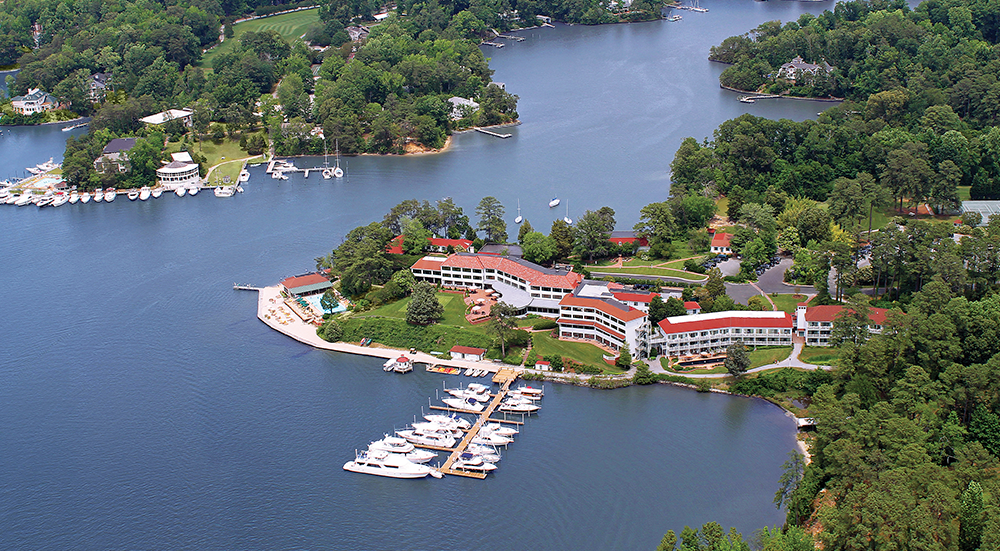 Aerial View of a Hotel on the River