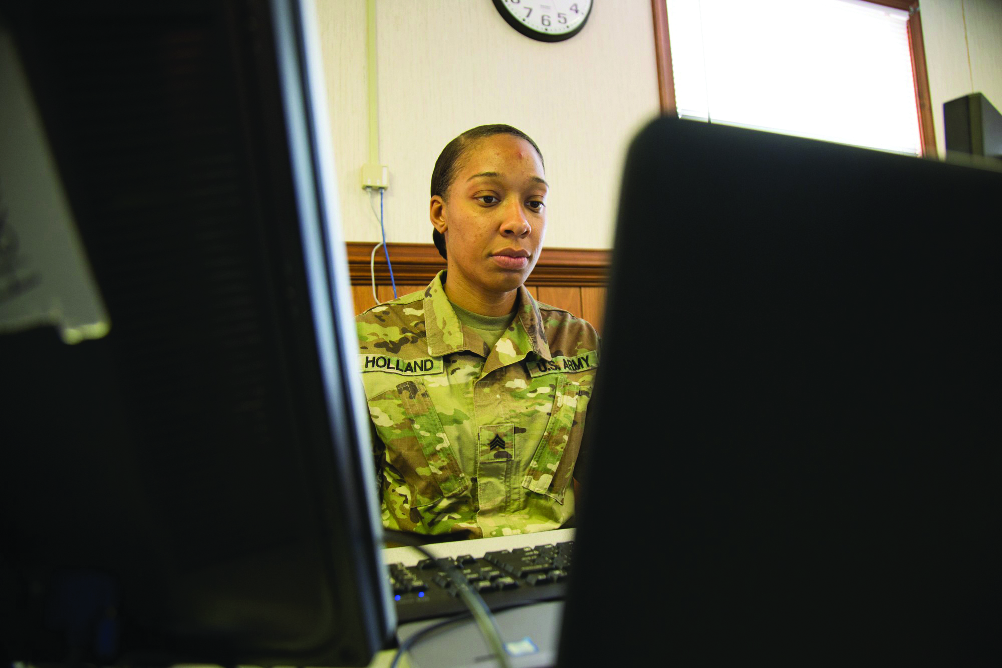 Female military employee working 