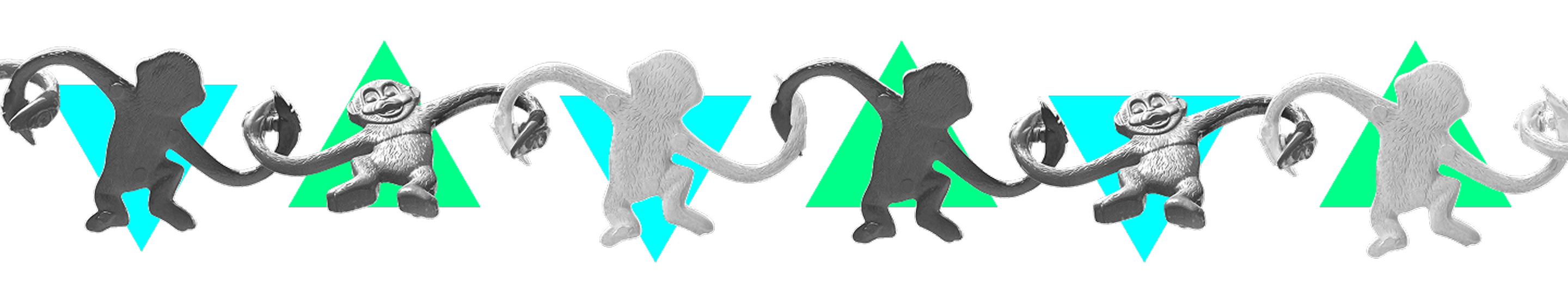 Plastic Monkey hold hands across the width of the webpage