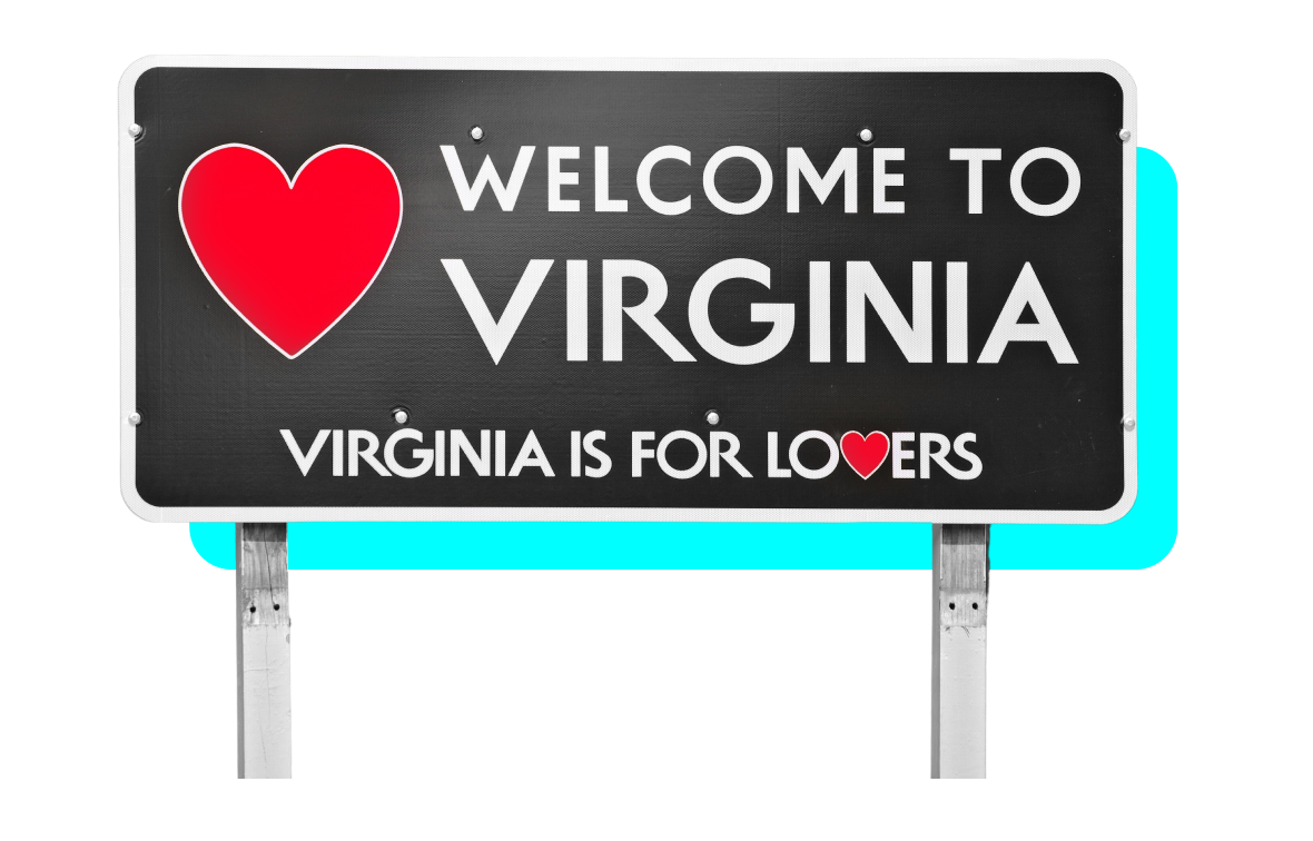 Road Sign reads "Welcome to Virginia"