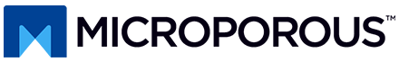 Blue and black Microporous logo