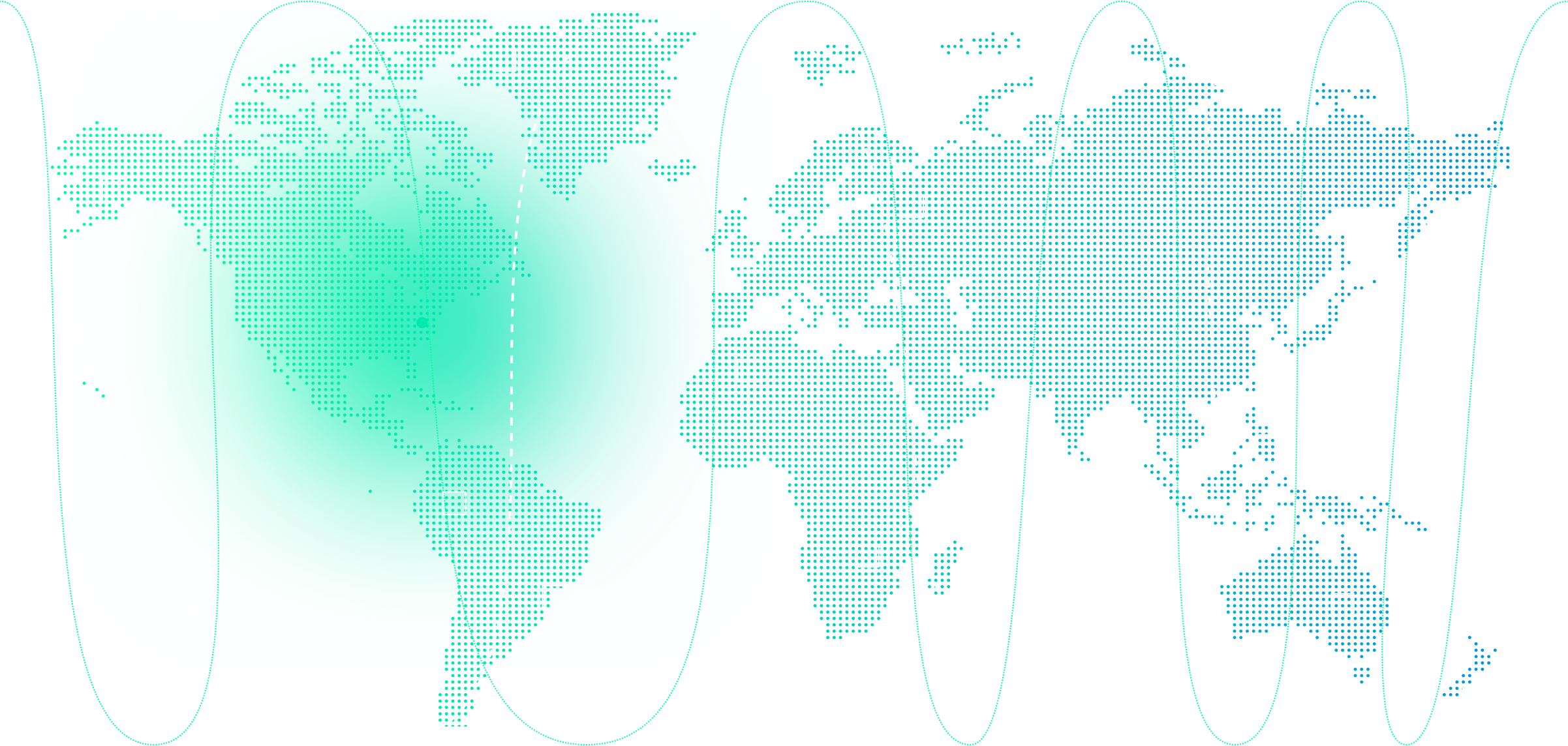World map in green-blue gradient. 