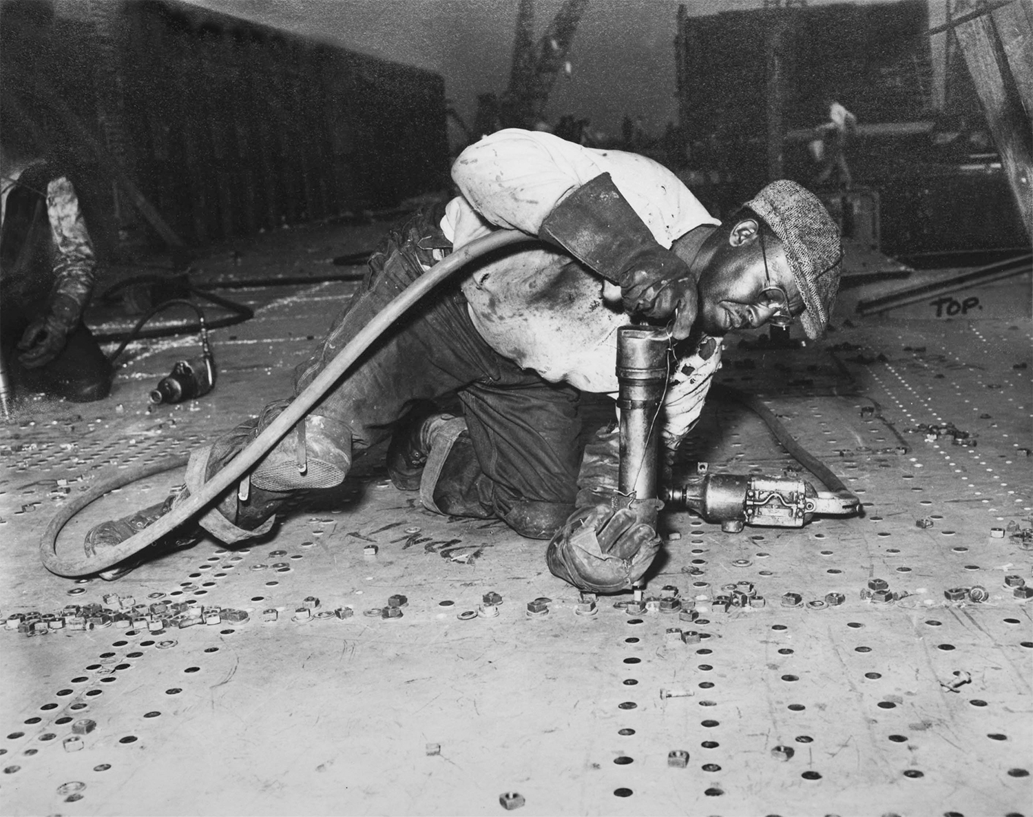 Newport News Shipbuilding employee in black and white