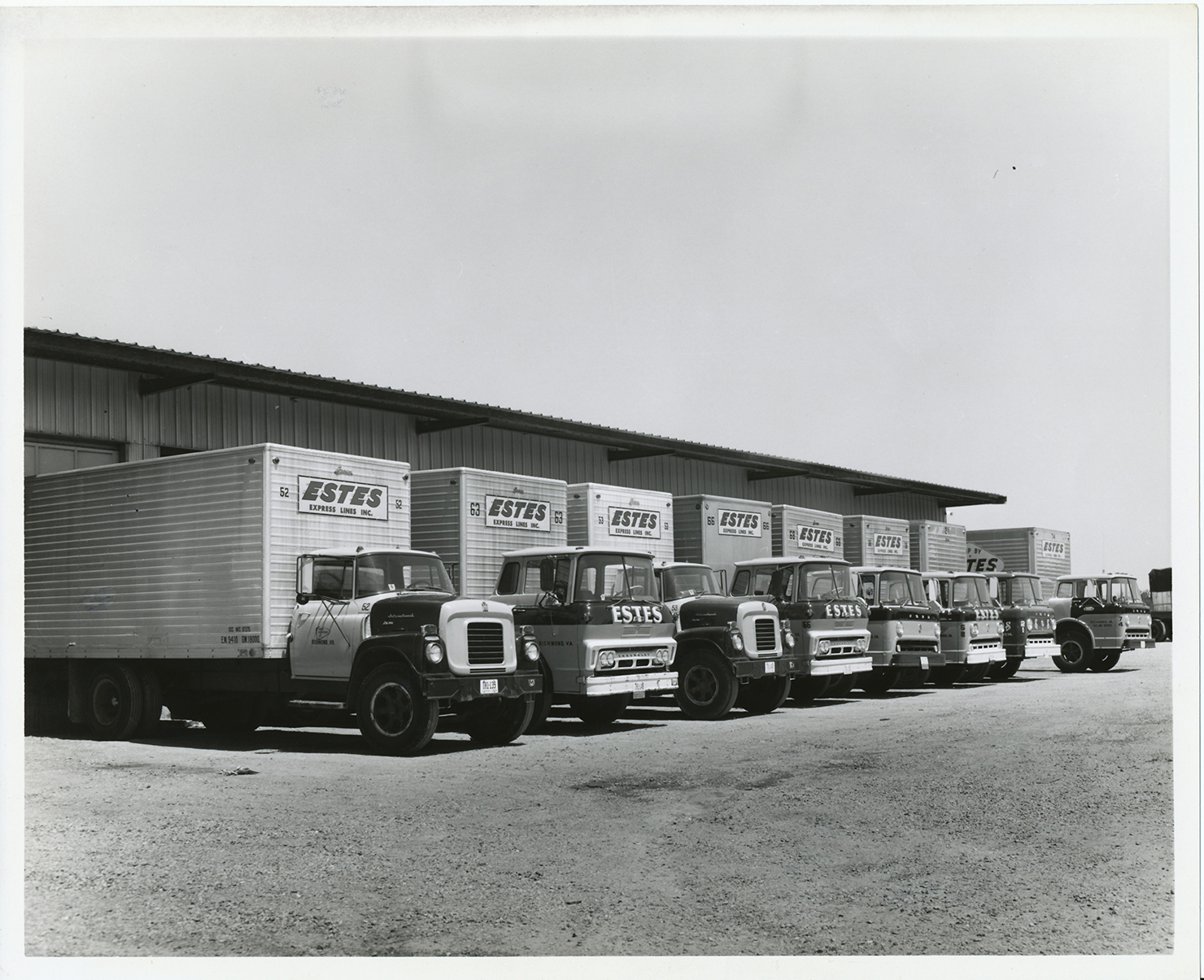Estes Express Lanes trucks in black and white