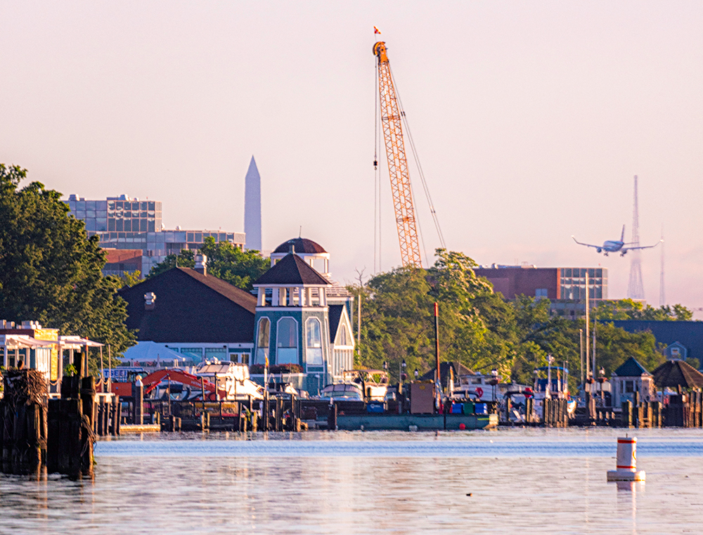 Pink sky and lake view of Alexandria, VA. 