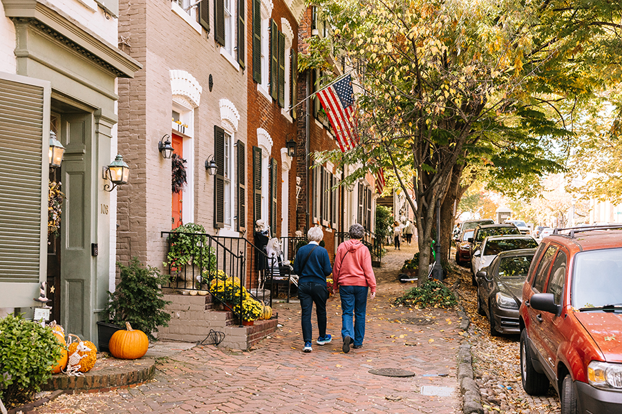 Old Town Alexandria’s brick sidewalks, historic appeal, and independent restaurants and shops make it one of Northern Virginia’s most pedestrian-friendly neighborhoods.