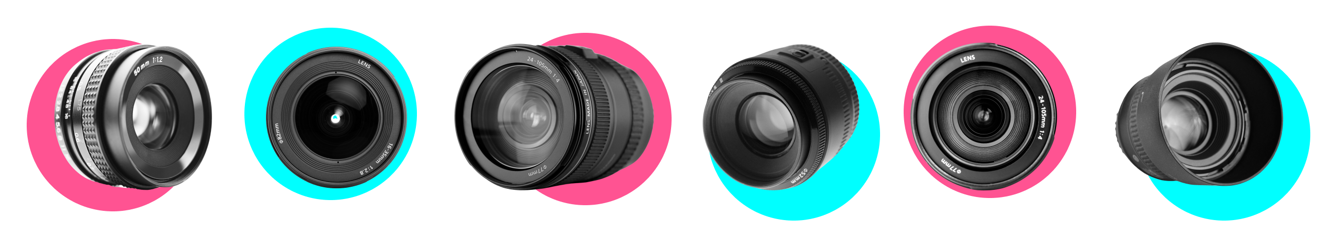 Camera Lens displayed in a row