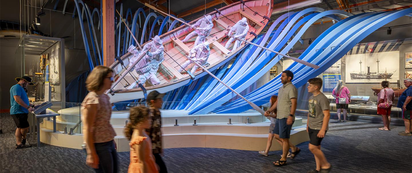 Richmond-based design firm Riggs Ward created an eye-catching display for the re-opening of the Graveyard of the Atlantic Museum in North Carolina.