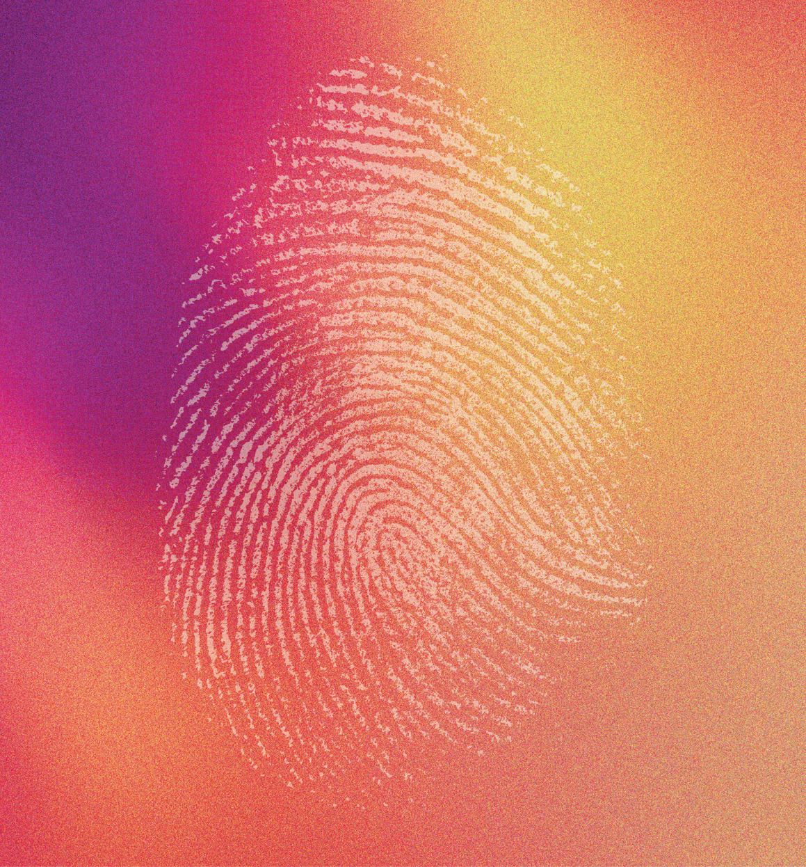 Pink, yellow, orange, thumbprint image for cybersecurity 