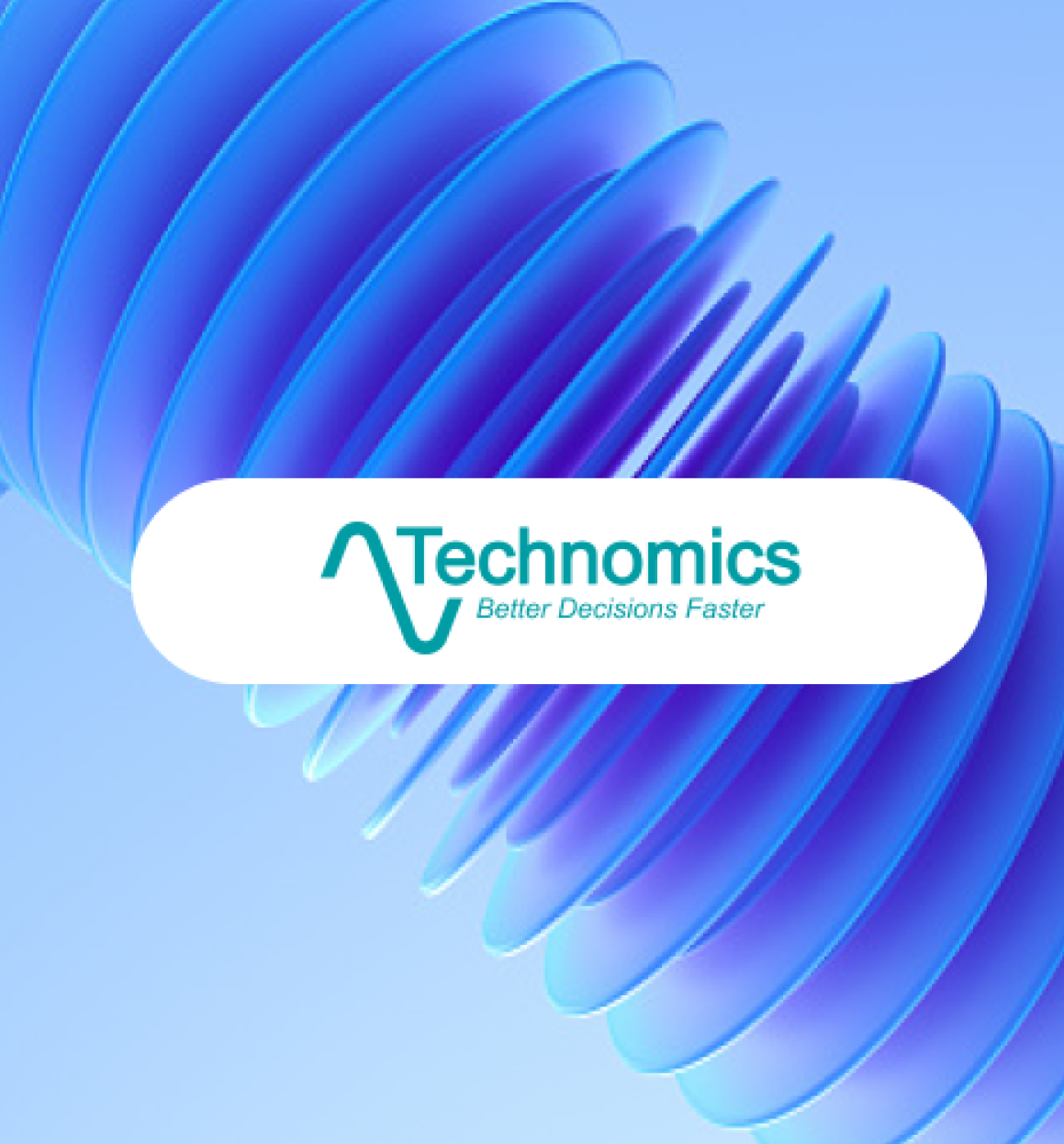 Technomics logo over a blue graphic design pattern