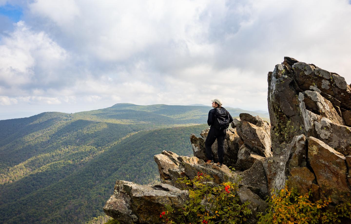 Photo of a hiker overlooking rolling hills
