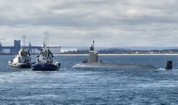 USS Hawaii submarine in water 