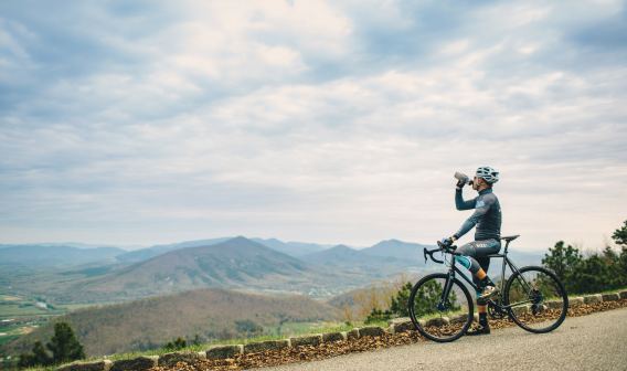 Cyclist takes a break on the Blue Ridge Mountain Parkway