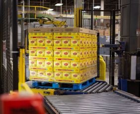 Boxes of tea on pallet at Lipton