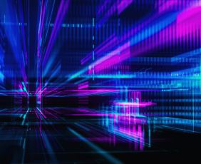 Black, purple and blue digital light beams