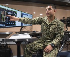 Veteran in front of a computer 